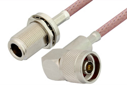 PE33021 - N Male Right Angle to N Female Bulkhead Cable Using RG142 Coax