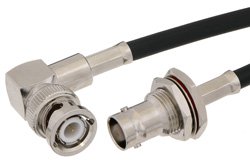 PE33189 - BNC Male Right Angle to BNC Female Bulkhead Cable Using RG58 Coax