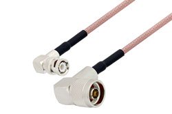 PE33253LF/HS - BNC Male Right Angle to N Male Right Angle Cable Using RG142 Coax with HeatShrink, LF Solder