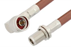 PE33532LF - N Male Right Angle to N Female Bulkhead Cable Using RG393 Coax, RoHS