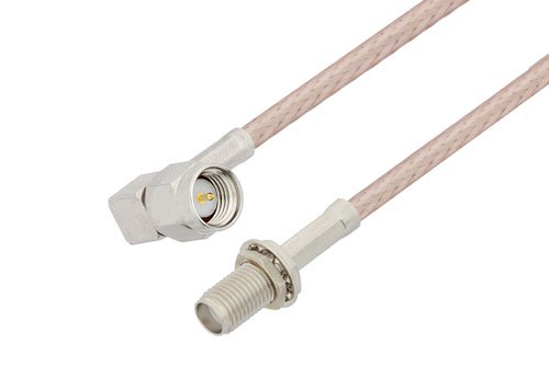 PE34061LF - SMA Male Right Angle to SMA Female Bulkhead Cable Using RG316-DS Coax, RoHS
