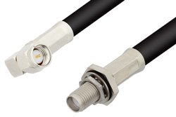 PE34160LF - SMA Male Right Angle to SMA Female Bulkhead Cable Using 75 Ohm RG59 Coax, RoHS