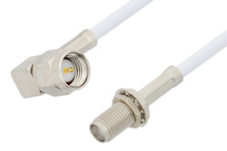 PE34179LF - SMA Male Right Angle to SMA Female Bulkhead Cable Using RG188-DS Coax, RoHS