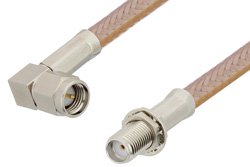 PE34192 - SMA Male Right Angle to SMA Female Bulkhead Cable Using RG400 Coax