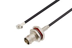 PE3419LF - SMC Plug Right Angle to BNC Female Bulkhead Cable Using RG174 Coax , LF Solder