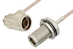 PE34214LF - N Male Right Angle to N Female Bulkhead Cable Using RG316 Coax, RoHS