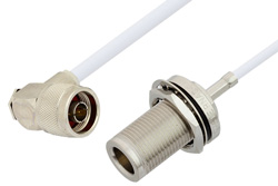 PE34218LF - N Male Right Angle to N Female Bulkhead Cable Using RG188 Coax, RoHS