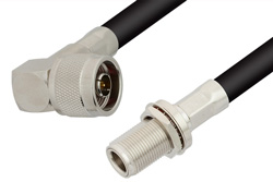 PE34225LF - N Male Right Angle to N Female Bulkhead Cable Using PE-B405 Coax, RoHS