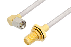 PE34297 - SMA Male Right Angle to SMA Female Bulkhead Cable Using PE-SR402AL Coax