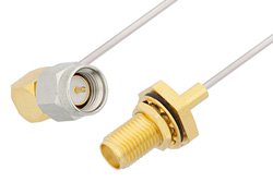 PE34305 - SMA Male Right Angle to SMA Female Bulkhead Cable Using PE-SR047AL Coax