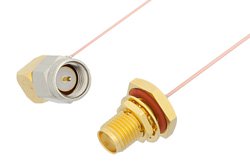 PE34309 - SMA Male Right Angle to SMA Female Bulkhead Cable Using PE-020SR Coax