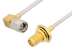 PE34311 - SMA Male Right Angle to SMA Female Bulkhead Cable Using PE-SR405AL Coax