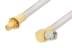 PE34317LF - SMA Male Right Angle to SMA Female Bulkhead Cable Using PE-SR401AL Coax , LF Solder