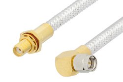PE34319LF - SMA Male Right Angle to SMA Female Bulkhead Cable Using PE-SR401FL Coax, RoHS