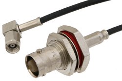 PE36779 - TNC Female Bulkhead to SMC Plug Right Angle Cable Using RG174 Coax