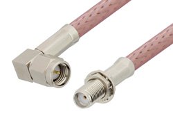 PE3759 - SMA Male Right Angle to SMA Female Bulkhead Cable Using RG142 Coax
