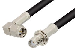 PE3800LF - SMA Male Right Angle to SMA Female Bulkhead Cable Using RG223 Coax, RoHS