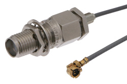 PE38301 - Reverse Thread SMA Female Bulkhead to UMCX Plug Cable Using RG178 Coax