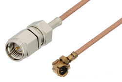 PE38881 - UMCX Plug Right Angle to SMA Male Cable Using RG178 Coax