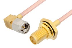 PE3925 - SMA Male Right Angle to SMA Female Bulkhead Cable Using RG405 Coax