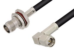 PE3C0056 - SMA Male Right Angle to TNC Female Bulkhead Cable Using LMR-195 Coax