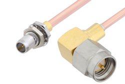 PE3C4884 - Slide-On BMA Plug Bulkhead to SMA Male Right Angle Cable Using RG405 Coax