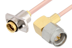 PE3C4885 - Slide-On BMA Jack 2 Hole Flange to SMA Male Right Angle Cable Using RG405 Coax