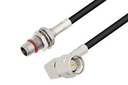 PE3C4929 - Slide-On BMA Plug Bulkhead to SMA Male Right Angle Cable Using LMR-100 Coax