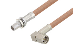 PE3C4957 - Slide-On BMA Plug Bulkhead to SMA Male Right Angle Cable Using RG400 Coax