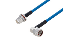 PE3C6204 - Plenum N Male Right Angle to N Female Bulkhead Low PIM Cable Using SPP-250-LLPL Coax Using Times Microwave Parts