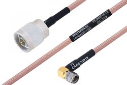 PE3M0015 - MIL-DTL-17 N Male to SMA Male Right Angle Cable Using M17/60-RG142 Coax