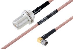 PE3M0021 - MIL-DTL-17 N Female Bulkhead to SMA Male Right Angle Cable Using M17/60-RG142 Coax