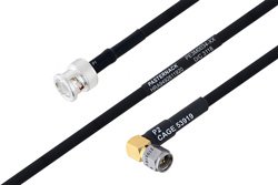 PE3M0034 - MIL-DTL-17 BNC Male to SMA Male Right Angle Cable Using M17/84-RG223 Coax