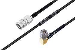 PE3M0106 - MIL-DTL-17 SMA Male to SMA Male Right Angle Cable Using M17/119-RG174 Coax