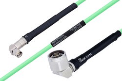 PE3M0158 - Temperature Conditioned SMA Male Right Angle to N Male Right Angle Low Loss Cable Using PE-P142LL Coax