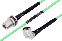 PE3M0178 - Temperature Conditioned N Female Bulkhead to N Male Right Angle Low Loss Cable Using PE-P142LL Coax