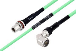 PE3M0251 - Temperature Conditioned N Female Bulkhead to N Male Right Angle Low Loss Cable Using PE-P300LL Coax