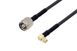 PE3W01505/HS - Reverse Polarity TNC Male to SMA Male Right Angle Cable Using LMR-240 Coax with HeatShrink