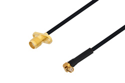 PE3W05557 - SMA Female 2 Hole Flange to SMP Female Right Angle Cable Using PE-SR405FLJ Coax