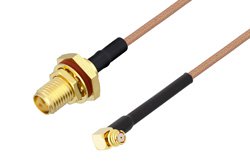 PE3W05697/HS - SMA Female Bulkhead to SMP Female Right Angle Cable Using RG178 Coax with HeatShrink