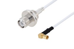 PE3W05762 - Reverse Polarity TNC Female Bulkhead to SSMC Plug Right Angle Cable Using RG188 Coax