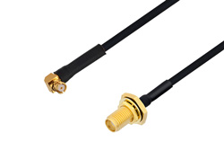 PE3W06520/HS - SMP Female Right Angle to SMA Female Bulkhead Cable Using PE-SR405FLJ Coax with HeatShrink