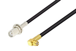 PE3W07349/PH90-100CM - SMA Female Bulkhead to Push-On SMP Female Right Angle Low Loss Cable Using LMR-100 Coax with 90 Deg. Clock in 100CM