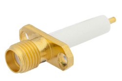 PE4128 - SMA Female Connector Solder Attachment 2 Hole Flange Mount Stub Terminal, .481 inch Hole Spacing, .050 inch Diameter, Gold Plated