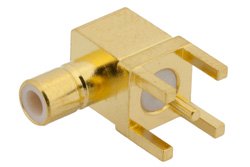 PE4177 - SMB Jack Right Angle Connector Solder Attachment Thru Hole PCB, .200 inch x .067 inch Hole Spacing