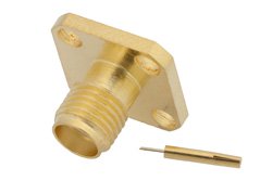 PE4186 - SMA Female Connector Solder Attachment 4 Hole Flange Mount Tab Terminal, .340 inch Hole Spacing