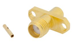 PE4196 - SMA Female Connector Solder Attachment 2 Hole Flange Mount for PE-SR402AL, PE-SR402FL, RG402, .481 inch Hole Spacing