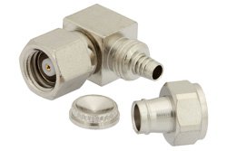 PE4262 - SMC Plug Right Angle Connector Clamp/Solder Attachment for RG174, RG316, RG188, LMR-100, PE-B100, PE-C100, 0.100 inch