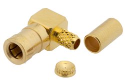 PE4334 - SSMB Plug Right Angle Connector Crimp/Solder Attachment for RG174, RG179, RG316, RG188, PE-B100, PE-C100, 0.100 inch, LMR-100