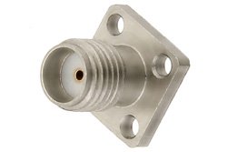 PE44001 - SMA Female Field Replaceable Connector With EMI Gasket 4 Hole Flange 0.015 inch Pin, .375 inch Flange Size